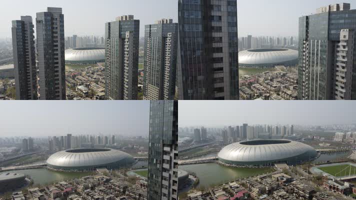 0057高清4k航拍天津地标城市建筑穿过