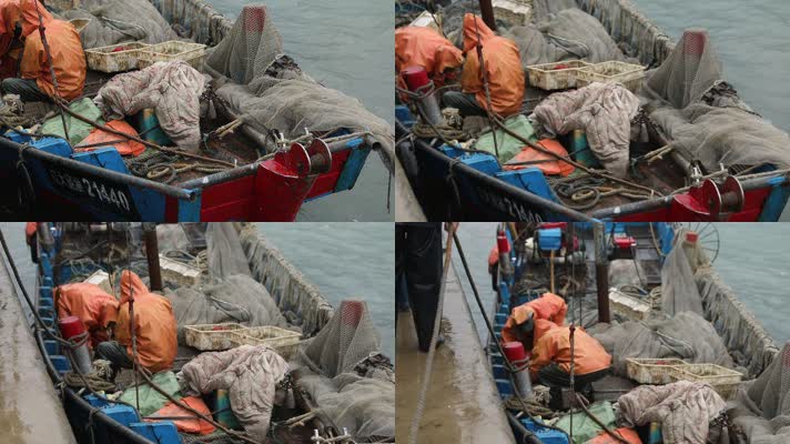 h雨季渔民靠岸卸货