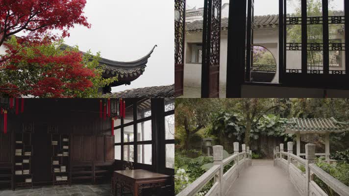 中式园林苏州园林古建筑写意园林网师园走廊