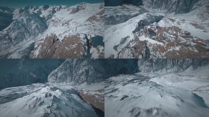 穿越机飞越雪山峡谷冰川