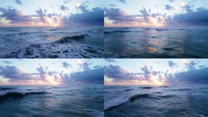 海上日落夕阳海浪激起浪花