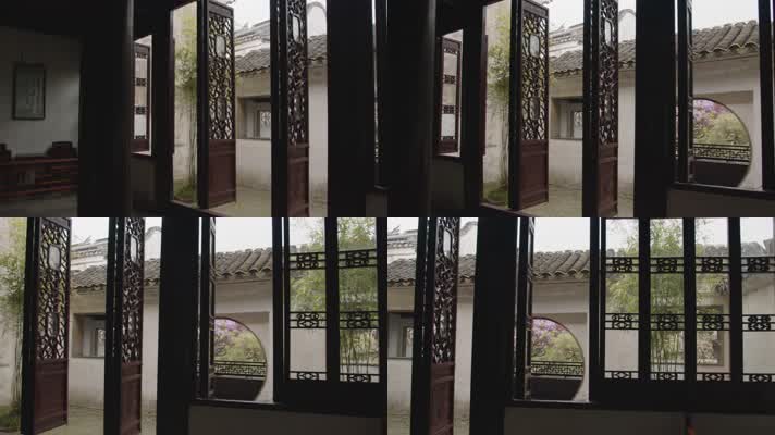 6K苏州园林雕刻门廊门头中式木窗木门意境