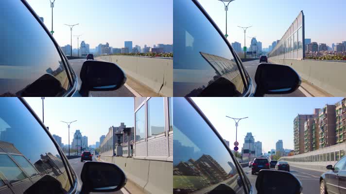 城市汽车开车第一视角后视镜风景44