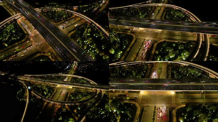杭州萧山区市心路互通立交桥高架桥车流夜景延时9