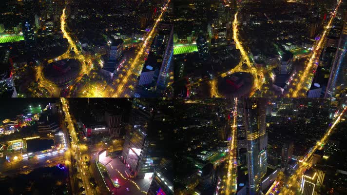 南京市玄武区鼓楼公园紫峰大厦夜景车流航拍