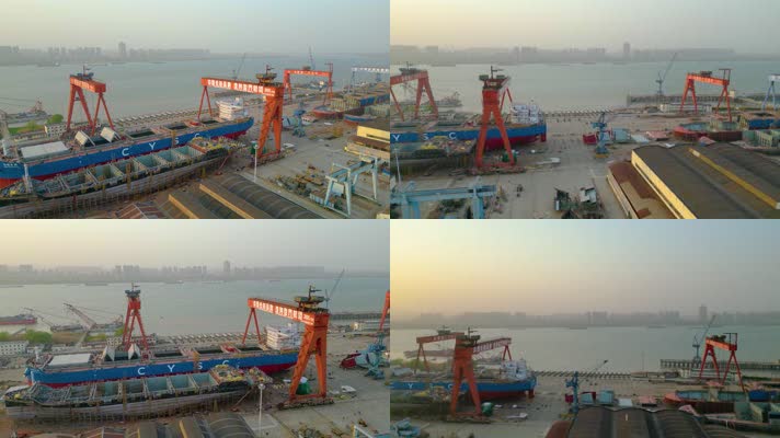 南京市鼓楼区中国长航船舶重工金陵船厂航拍素材