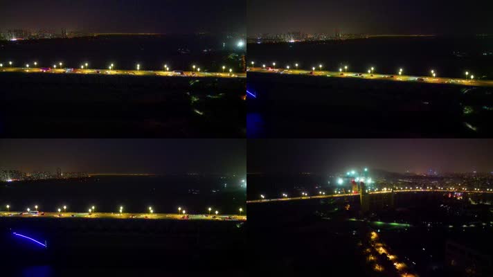 南京市鼓楼区南京长江大桥夜晚夜景城市地标风景航拍素材