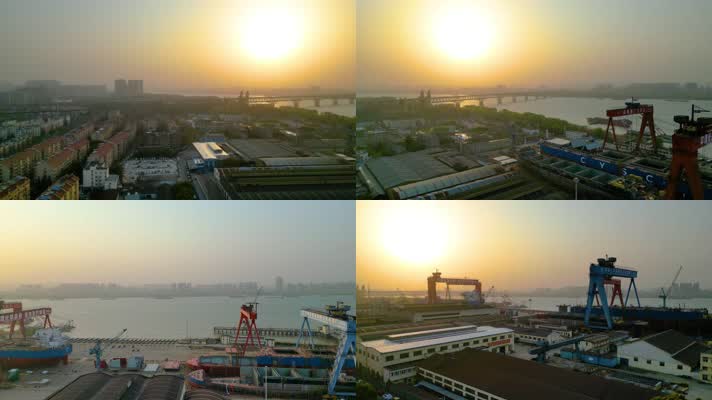 南京市鼓楼区南京长江大桥中国长航船舶重工金陵船厂航拍