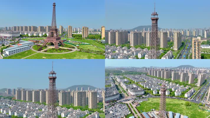 杭州郊区临平区小埃菲尔铁塔巴黎铁塔航拍城市风景