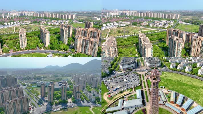 杭州郊区临平区高楼大厦小区航拍城市风景