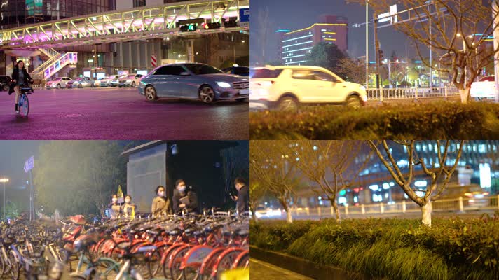 都市城市夜晚夜景人群行人人流汽车车辆车流景观人文素材9