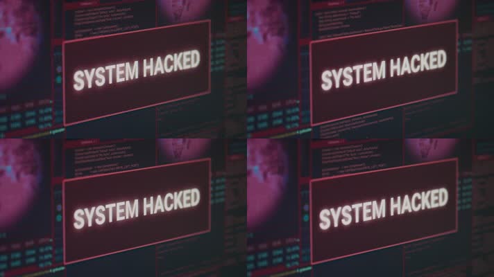 电脑显示器显示被黑客攻击的系统警报4K