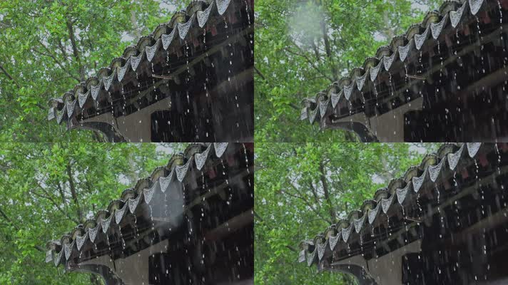 雨天中式建筑屋檐雨滴古风意境