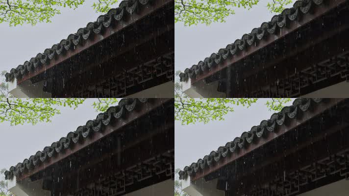 雨天古建筑屋檐雨滴雨水雨景
