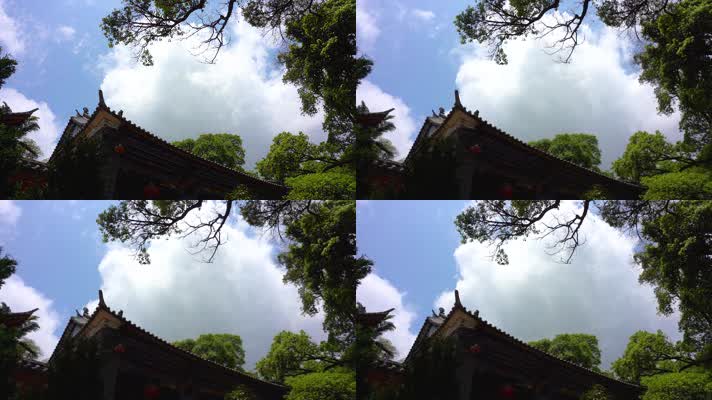 蓝天白云古建筑寺庙唯美自然风光