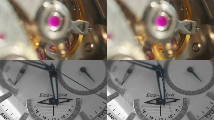 手表时钟机芯指针微距特写慢镜升格