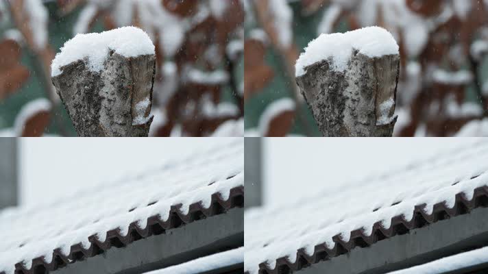 冬季天下飘雪皑皑屋顶积雪实拍空镜头