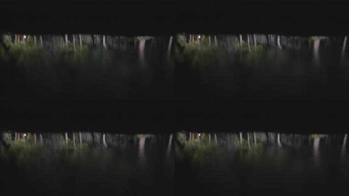 始丰湖森林公园夜景灯光树木溪边倒影