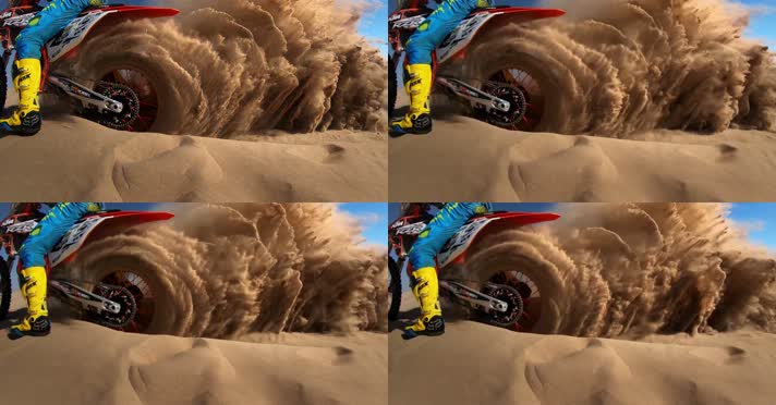 沙漠山地车转动扬起沙尘