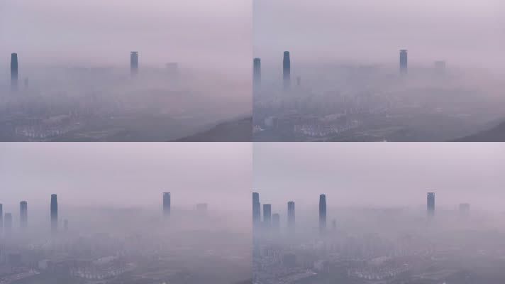 4K航拍广西南宁城市雾霾美景
