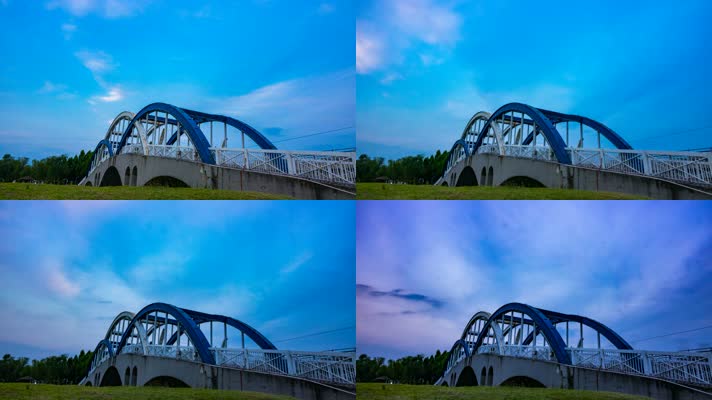 延时摄影蓝天白云一座桥蓝色养眼4k高清