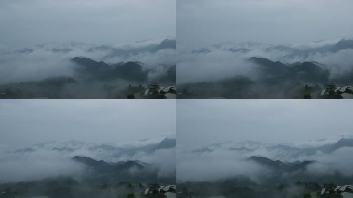 高山梯田野叠层大山云层迷雾缭绕