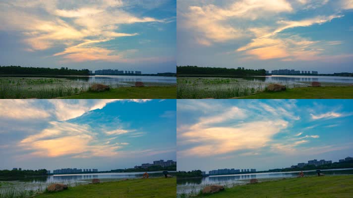 延时摄影静静的湖水飘荡的彩云还有摇拍4k