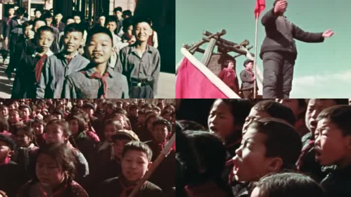 农村山区小学生升国旗唱国歌六一儿童节