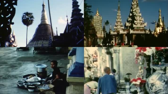 50年代缅甸仰光大金塔佛教寺庙佛像