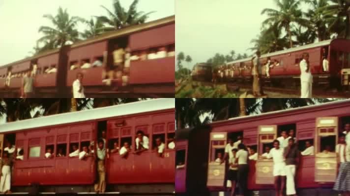 50年代印度火车铁道乘客拥挤攀爬