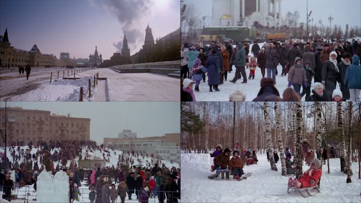 80年代冬季寒冬积雪覆盖苏联莫斯科红场