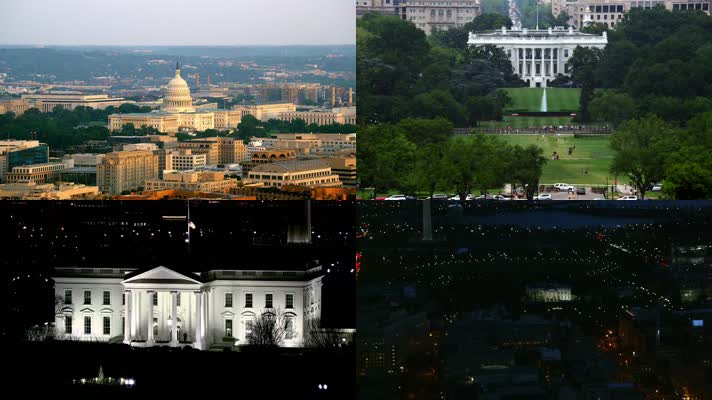 航拍延时摄影夜晚美国华盛顿白宫国会山
