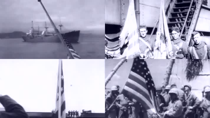 第二次世界大战胜利飘扬美国国旗星条旗