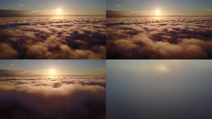 日落在云层上飞行、云海日落
