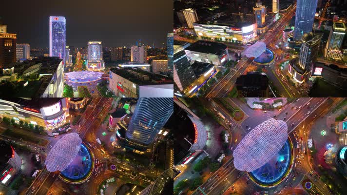 上海市杨浦区商圈五角场广场夜晚夜景城市车