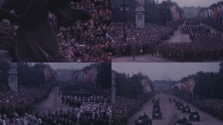 50年代伦敦纪念二战胜利游行阅兵式