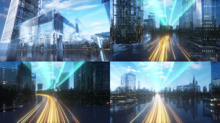 三维房地产建筑科技城市光线穿梭动画