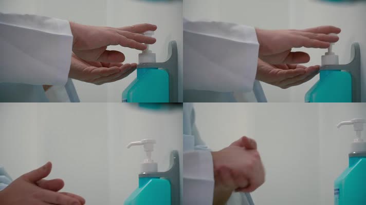 特写医生用消毒液洗手消毒
