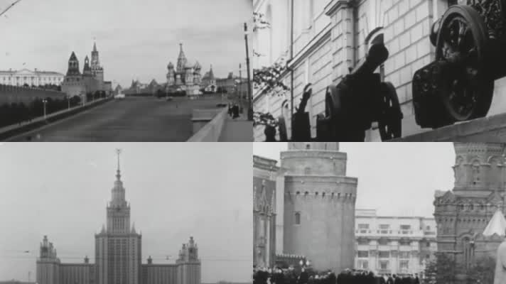 30年代苏联莫斯科红场城市街道马路行人