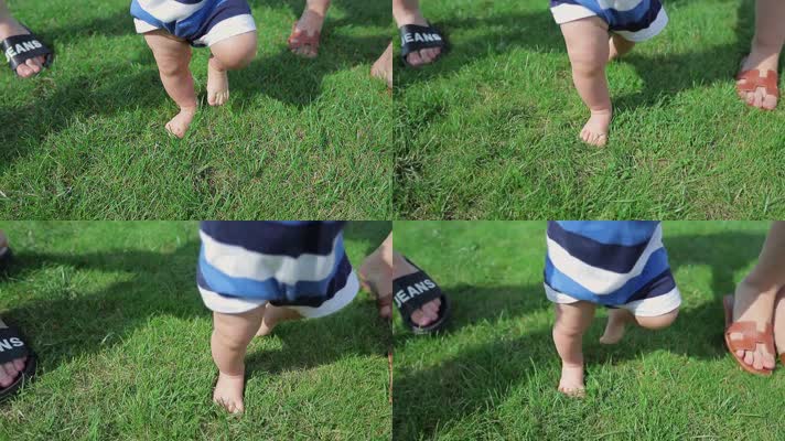 宝宝开始走路-宝宝学习在草地上走路 