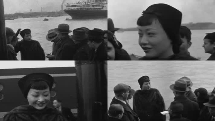30年代黄浦江轮船黄柳霜好莱坞影星抵达上海