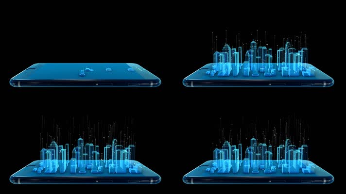 科技城市建筑手机展示全息投影带透明通道
