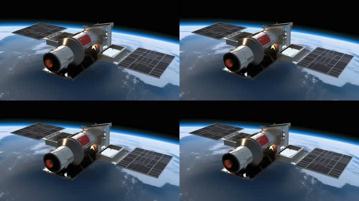 4k航天器在太空中绕地球轨道航行创意素材（
