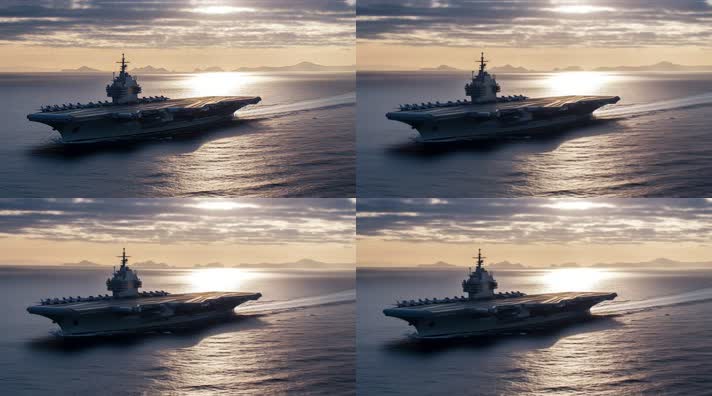 4k航空母舰舰队海洋航行夕阳唯美创意