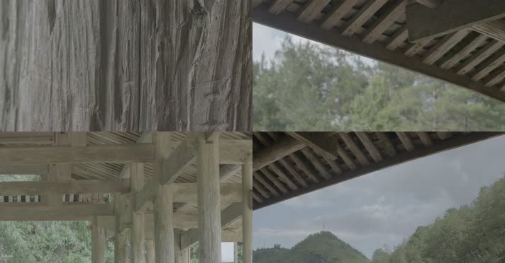 (4K) X浙江温州泰顺县廊桥内部木结构特写