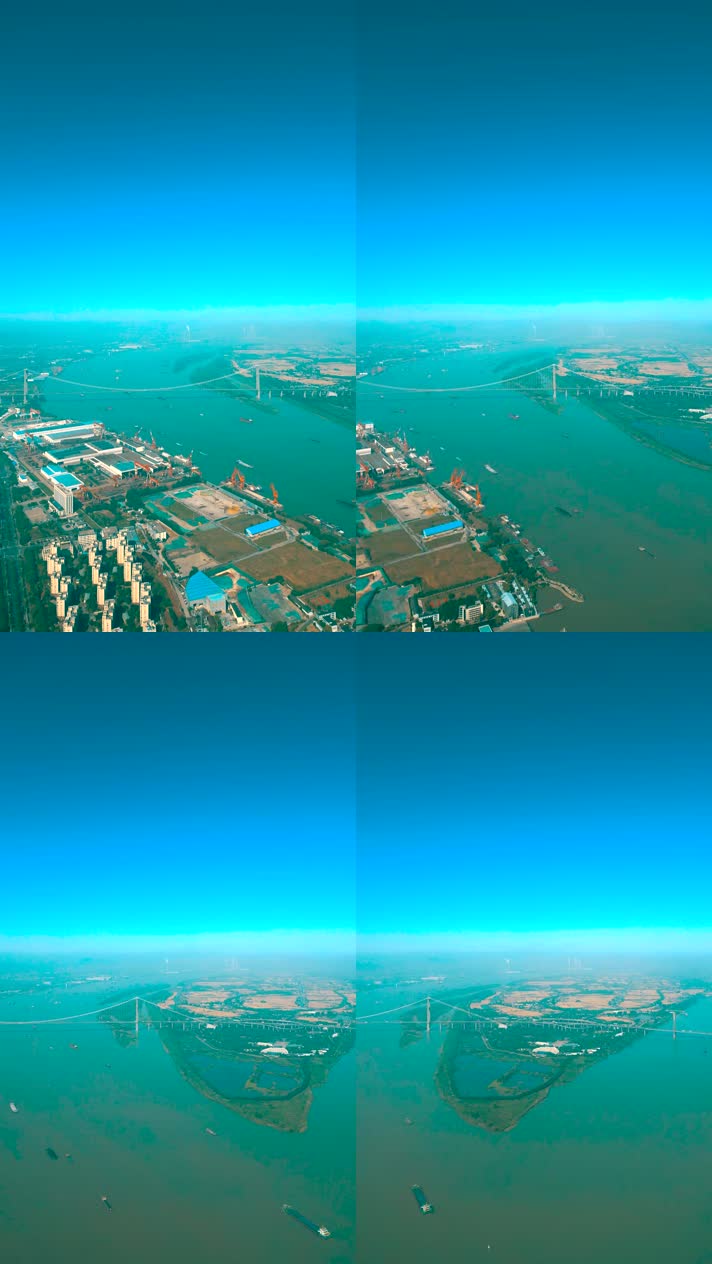 航拍4K高空飞机视角看长江镇扬汽渡