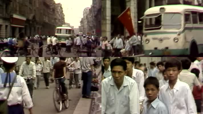 70年代上海外滩南京路人群店铺交通街景