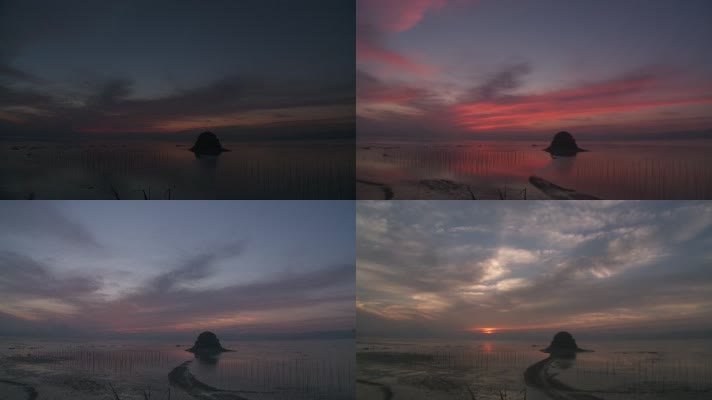 J广东惠州惠东海龟湾沙滩海边日出实拍视频