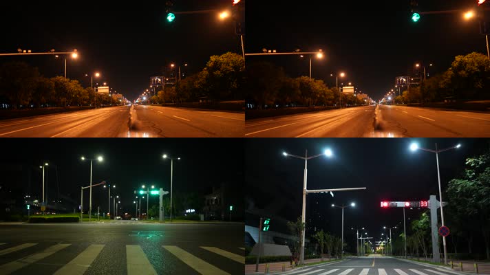 路灯 深夜的路灯 马路上的路灯 亮着路灯