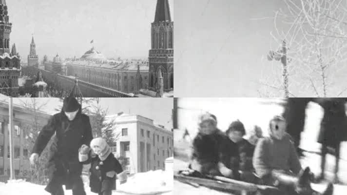 30年代苏联莫斯科红场克里姆林宫冬季积雪
